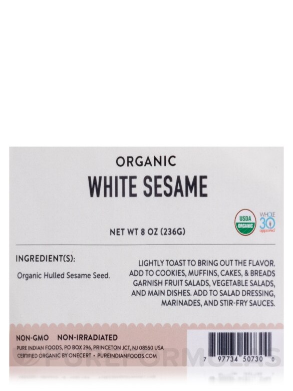 Organic White Sesame Seeds, Whole - 8 oz (236 Grams) - Alternate View 1