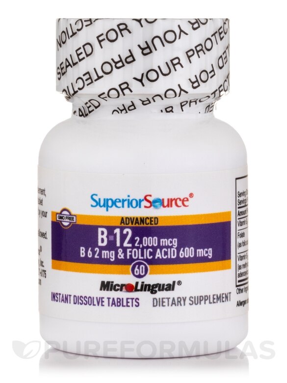 NO SHOT Advanced Vitamin B12 2,000 mcg / B6 (P-5-P) 2 mg / Folic Acid 600 mcg - 60 MicroLingual® Tablets - Alternate View 2