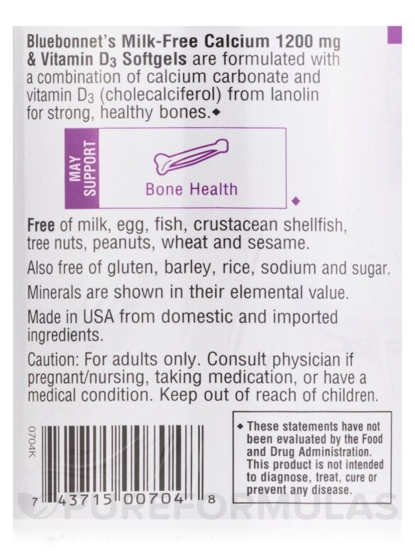 Calcium 1200 mg Plus Vitamin D3 400 IU (Milk-Free) - 120 Softgels - Alternate View 4