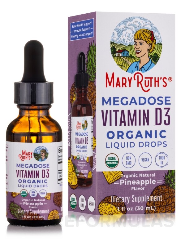 Megadose Vitamin D3 Organic Liquid Drops, Pineapple Flavor - 1 fl. oz (30 ml) - Alternate View 1