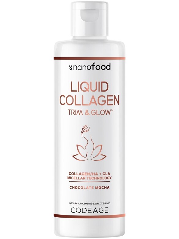 Codeage Trim & Glow Liposomal Liquid Collagen CLA Hyaluronic Acid Chocolate Supplement - 15.22 fl. oz