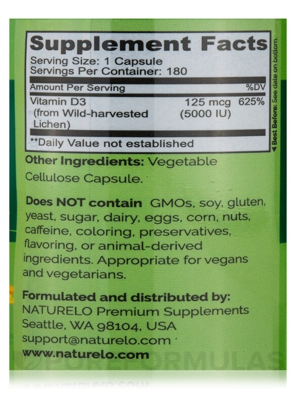 Vitamin D3 5000 IU - 180 Vegetarian Capsules - Alternate View 5
