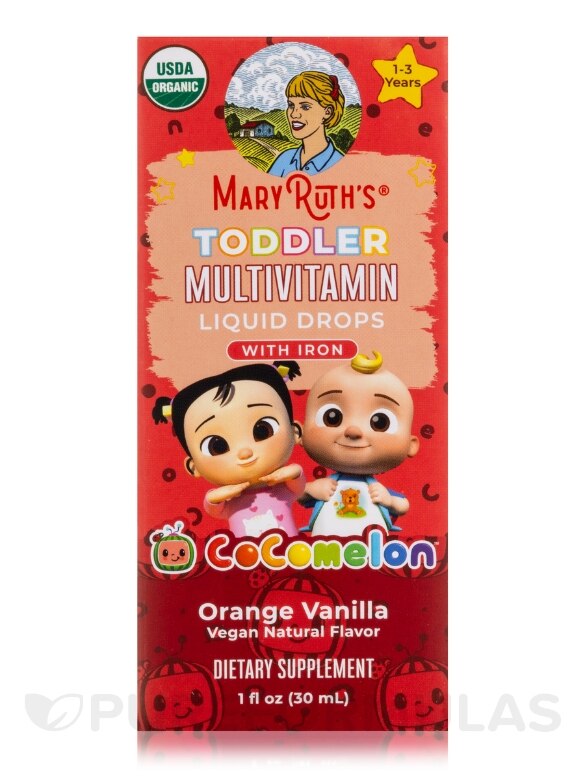 CoComelon Organic Toddler Multivitamin with Iron Liquid Drops, Orange Vanilla Flavor - 1 fl. oz (30 ml) - Alternate View 3