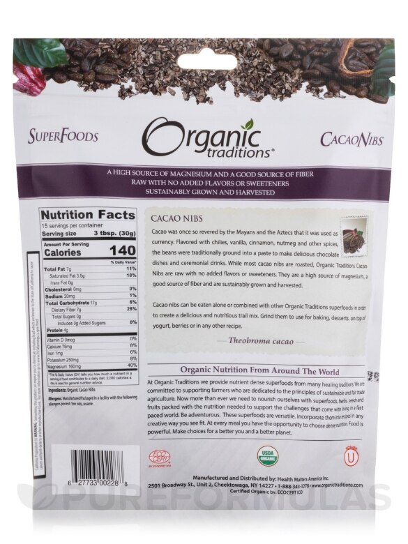 Organic Cacao Nibs - 16 oz (454 Grams) - Alternate View 1