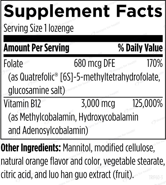 Trifolamin™ (3 Forms of B12 + Folate) - Orange Flavor - 60 Lozenges -  Designs for Health | PureFormulas