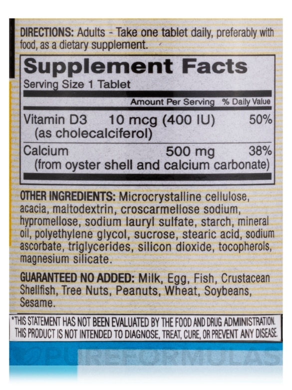 Calcium 500 mg | Vitamin D3 400 IU (10 mcg) - 60 Tablets - Alternate View 4