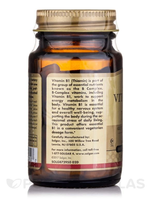 Vitamin B1 (Thiamin) 100 mg - 100 Vegetable Capsules - Alternate View 3