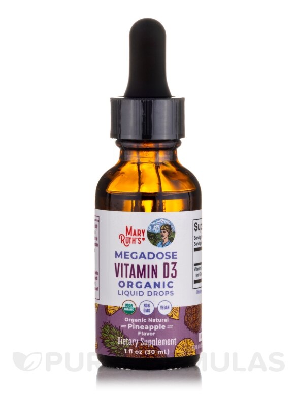 Megadose Vitamin D3 Organic Liquid Drops, Pineapple Flavor - 1 fl. oz (30 ml) - Alternate View 2