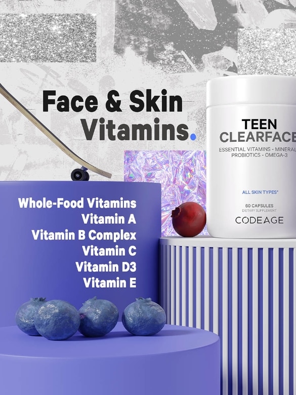 Codeage Teen Clearface Skin & Pimples Supplement - Multivitamins Niacin & Zinc - 60 Capsules - Alternate View 2
