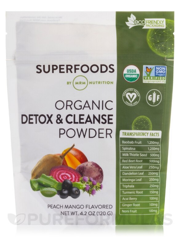 Superfoods - Raw Organic Detox & Cleanse Powder, Peach Mango - 4.2 oz (120 Grams)