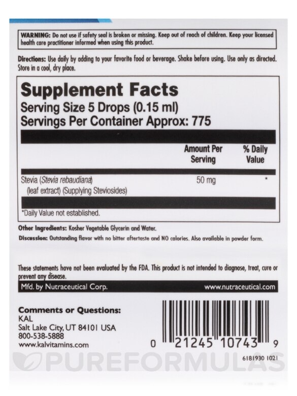 Sure Stevia™ Liquid Extract - 4 fl. oz (118.3 ml) - Alternate View 3