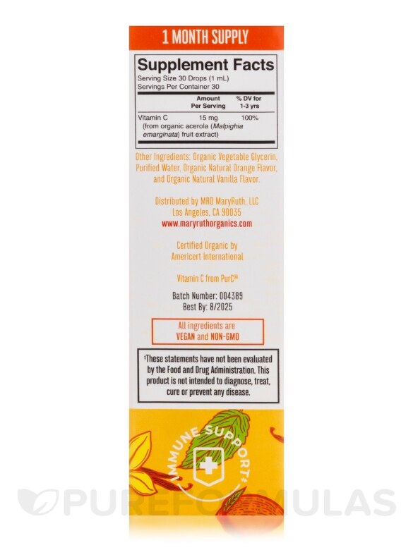 Organic Toddler Vitamin C Liquid Drops, Orange Vanilla Flavor - 1 fl. oz (30 ml) - Alternate View 4