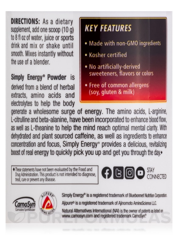 Simply Energy Powder, Lemon Flavor - 10.58 oz (300 Grams) - Alternate View 4