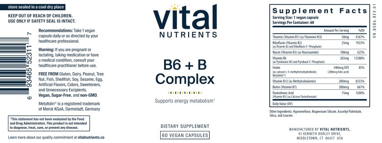 B6 + B Complex - 60 Vegetarian Capsules - Alternate View 4