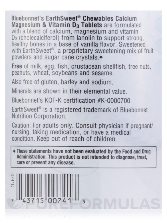 EarthSweet® Chewables Calcium, Magnesium & Vitamin D3, Vanilla Flavor - 90 Chewable Tablets - Alternate View 4
