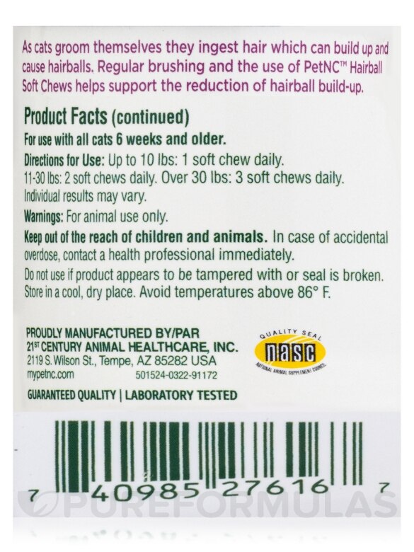 Cat Hairball Soft Chews - 90 Tablets - Alternate View 3