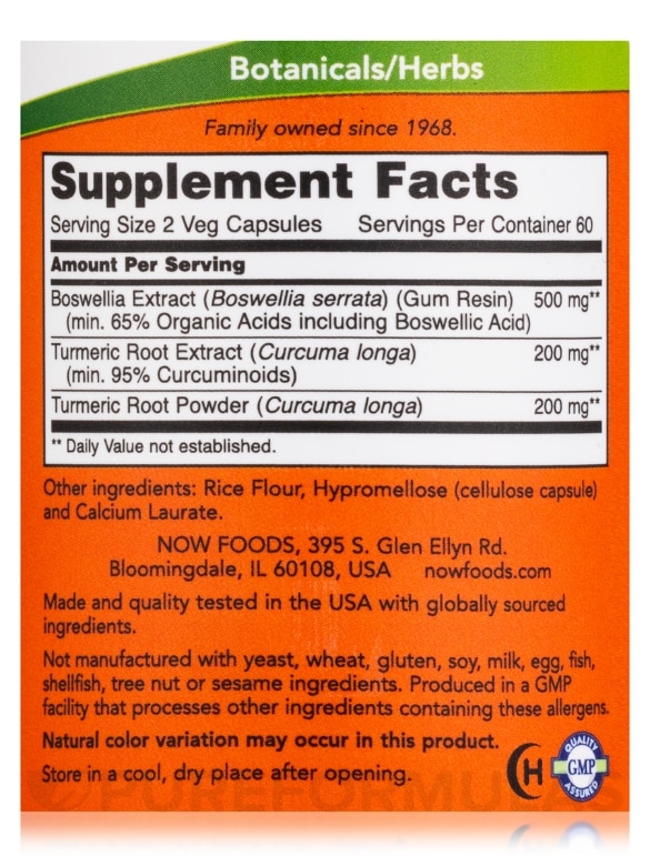 Boswellia Extract 250 mg Plus Turmeric Root - 120 Vegetable Capsules - Alternate View 3