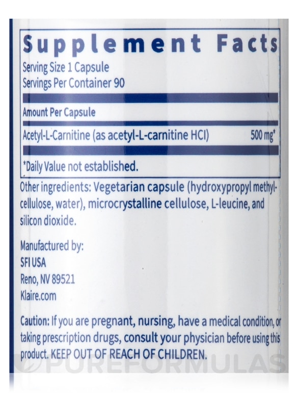 Acetyl-L-Carnitine 500 mg - 90 Vegetarian Capsules - Alternate View 3