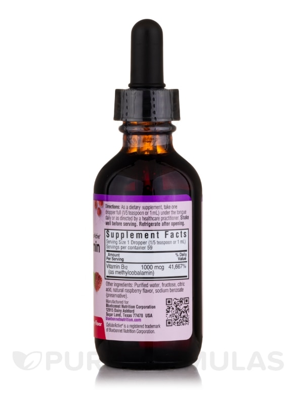 Cellular Active® Liquid Methylcobalamin Vitamin B12 1000 mcg, Raspberry Flavor - 2 fl. oz (59 ml) - Alternate View 1