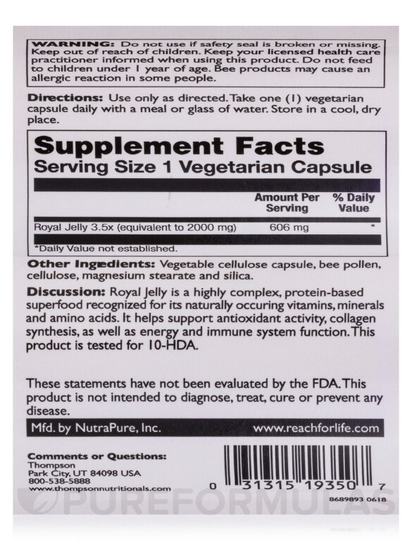 Royal Jelly 2000 mg (Ultra Potency) - 60 Capsules - Alternate View 3