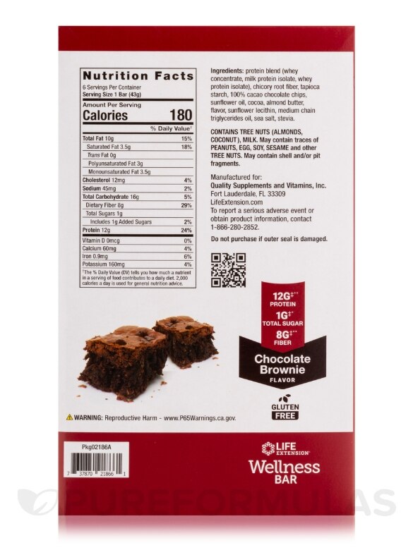 Wellness Bar, Chocolate Brownie Flavor - 1 Box of 6 Bars - Alternate View 3