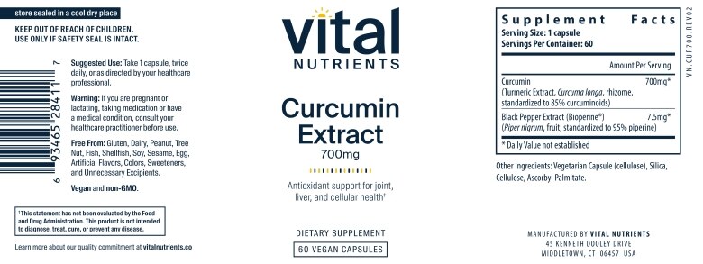 Curcumin Extract 700 mg (with Bioperine®) - 60 Vegetarian Capsules - Alternate View 4