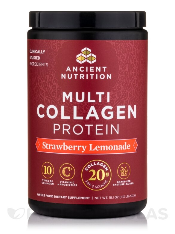 Multi Collagen Protein Powder, Strawberry Lemonade Flavor - 18.9 oz (535.5 Grams)