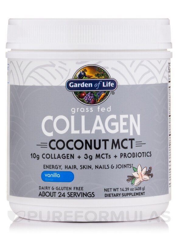 Grass Fed Collagen Coconut MCT Powder, Vanilla - 14.39 oz (408 Grams)