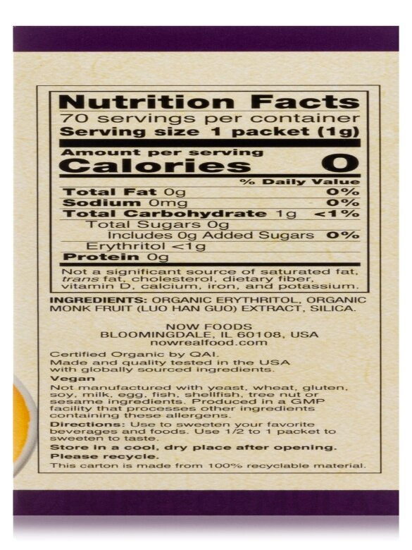 NOW Real Food® - Organic Monk Fruit Sweetener - 70 Packets - Alternate View 7