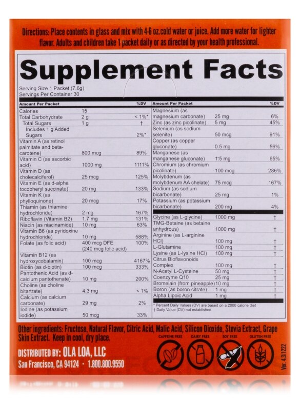 Energy Multi Vitamin Drink Mix Powder, Orange Flavor - 30 Packets - Alternate View 8