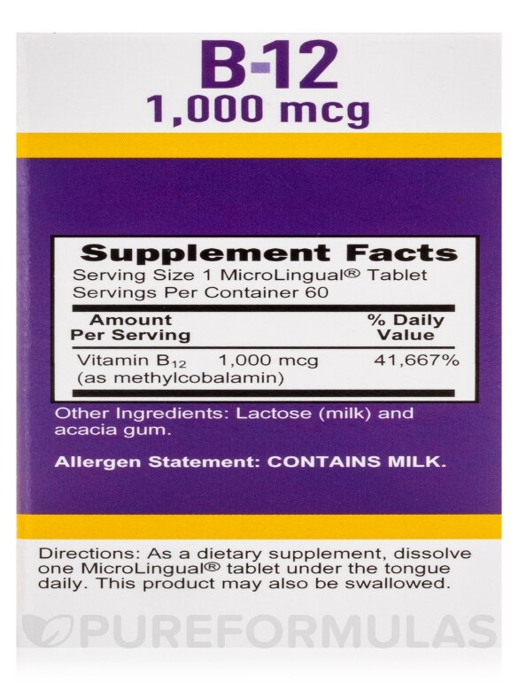 NO SHOT Methylcobalamin B12 1000 mcg - 60 MicroLingual® Tablets - Alternate View 7