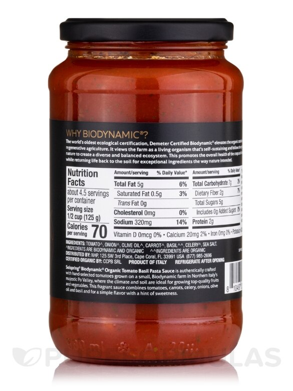 Biodynamic® Organic Tomato Basil Italian Pasta Sauce - 19.7 oz (560 Grams) - Alternate View 2