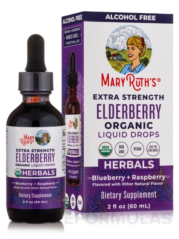 Extra Strength Elderberry Organic Liquid Drops, Blueberry + Raspberry Flavor - 2 fl. oz (60 ml) - Alternate View 1