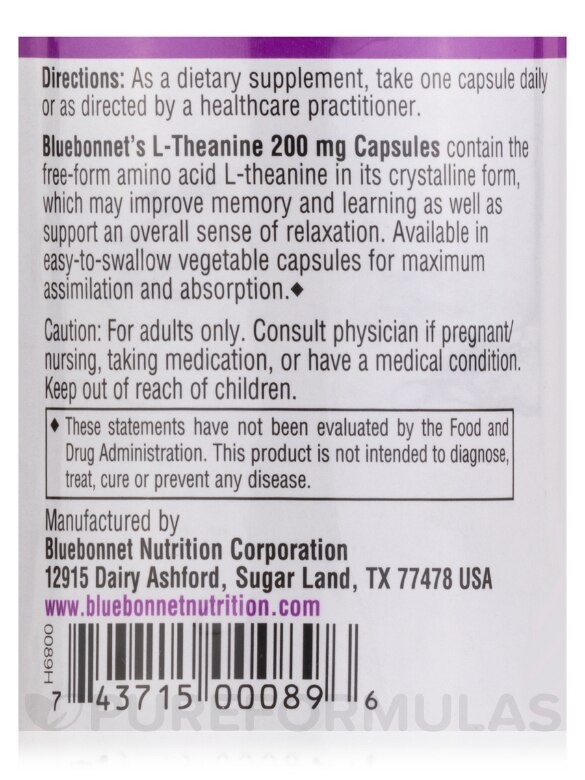 L-Theanine 200 mg - 30 Vegetable Capsules - Alternate View 4