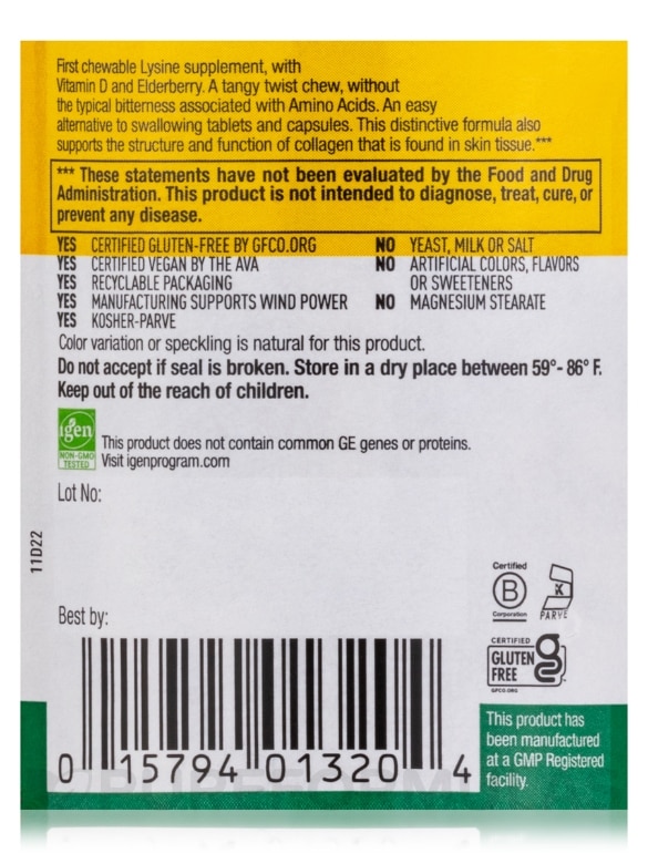 Chewable L-Lysine 600 mg - 60 Chewable Tablets - Alternate View 4
