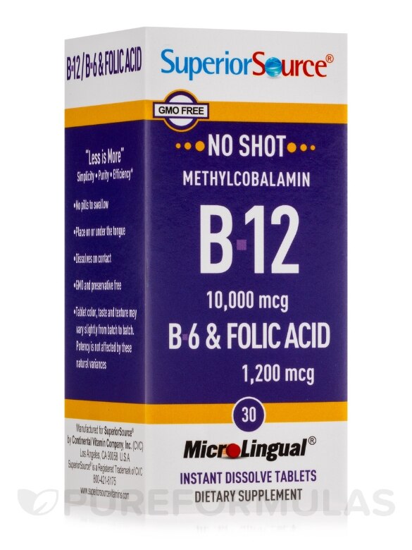 NO SHOT Methylcobalamin B-12 10,000 mcg / B-6 & Folic Acid 1,200 mcg - 30 MicroLingual® Tablets