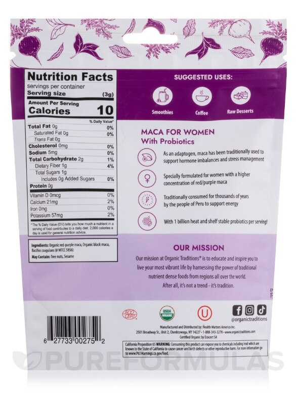 Organic Maca for Women Powder with Probiotics - 5.3 oz (150 Grams) - Alternate View 1