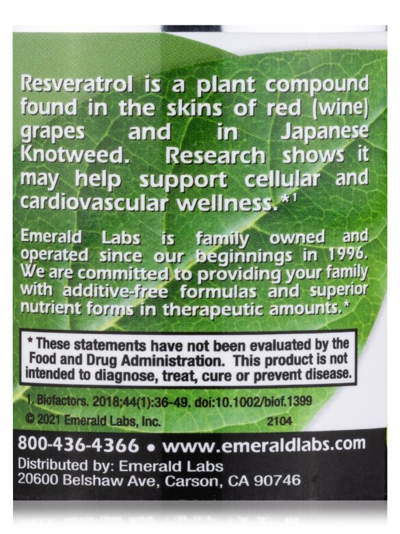 High-Potency Resveratrol 250 mg - 30 Vegetable Capsules - Alternate View 6