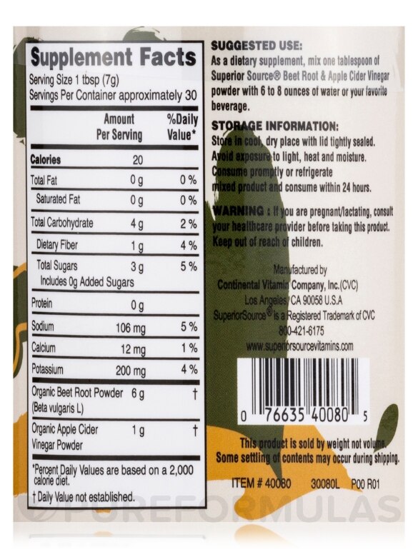 Organic Beet Root + Apple Cider Vinegar Powder - 7.4 oz (210 Grams) - Alternate View 4