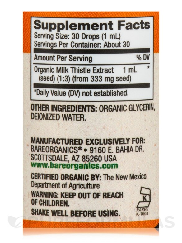 Organic Milk Thistle Liquid Drops - 1 fl. oz (30 ml) - Alternate View 3