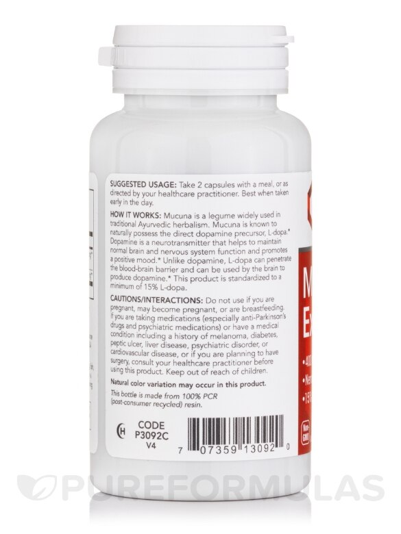 Mucuna Pruriens 400 mg - 90 Veg Capsules - Alternate View 2