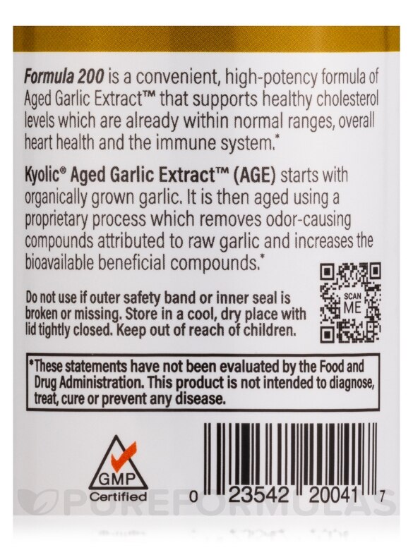 Kyolic® Aged Garlic Extract™ - Cardiovascular & Immune Health, Reserve Formula 200 - 60 Capsules - Alternate View 4