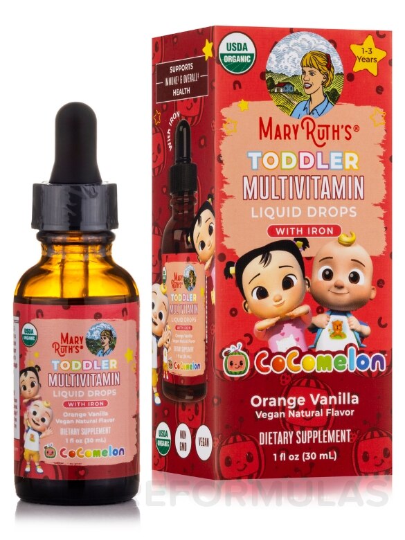 CoComelon Organic Toddler Multivitamin with Iron Liquid Drops, Orange Vanilla Flavor - 1 fl. oz (30 ml) - Alternate View 1