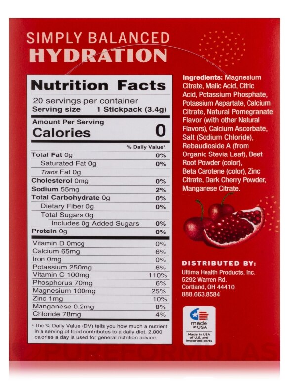 Electrolyte Hydration Powder, Cherry Pomegranate Flavor - 20 Serving Stickpacks - Alternate View 8