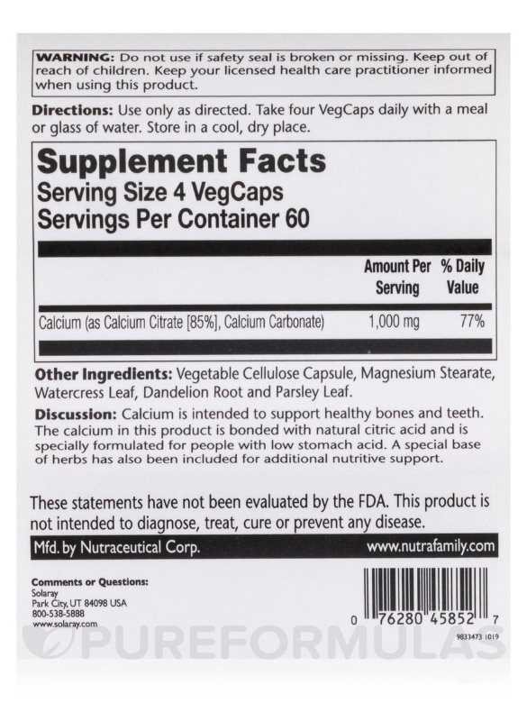 Calcium Citrate 1000 mg - 240 VegCaps - Alternate View 3