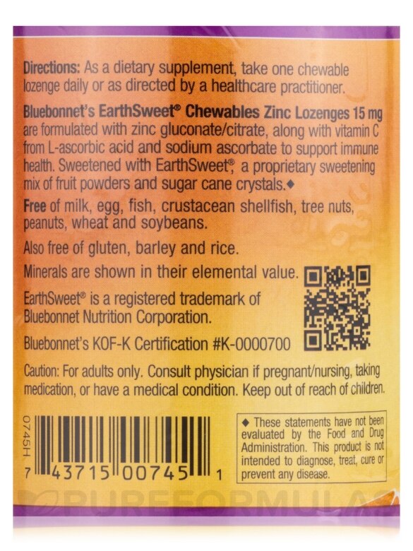 EarthSweet® Chewables Zinc Lozenges 15 mg, Orange Flavor - 60 Lozenges - Alternate View 4