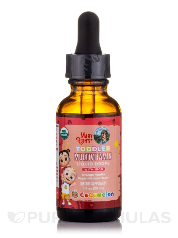 CoComelon Organic Toddler Multivitamin with Iron Liquid Drops, Orange Vanilla Flavor - 1 fl. oz (30 ml) - Alternate View 2