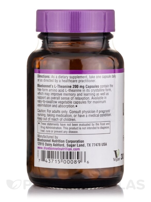 L-Theanine 200 mg - 30 Vegetable Capsules - Alternate View 2