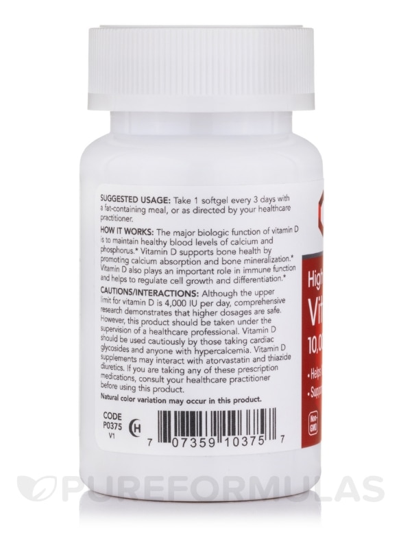 Vitamin D3 10,000 IU (High Potency) - 30 Softgels - Alternate View 2