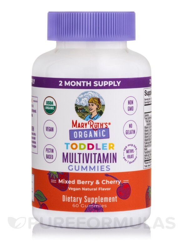 Toddler Organic Multivitamin Gummies, Mixed Berry & Cherry Flavor - 60 Gummies